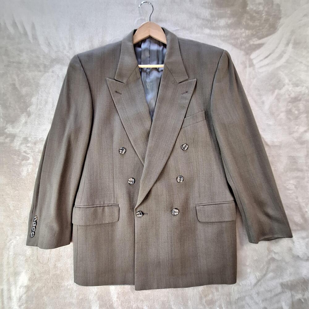 Joseph Abboud Suit Jacket Mens 40 Brown Wool Stripe Ventless Double Breasted